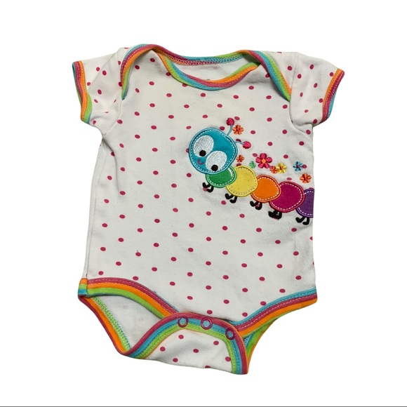 Nuby Polka Dot Rainbow Caterpillar Patch Snap Button Cap Sleeve Bodysuit 0-3 Mth - Picture 4 of 4